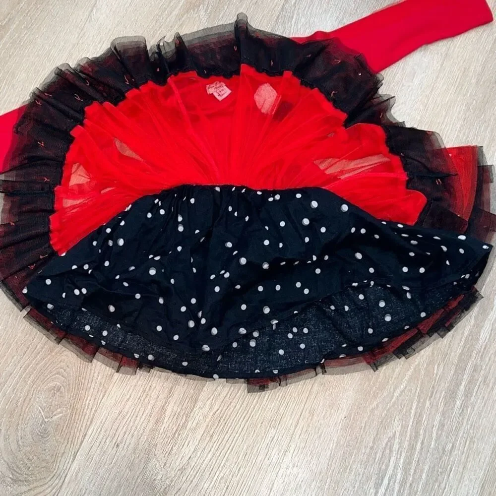 Eliane et Lena Paris Darnier Red & Black Tutu Long Sleeve Dress, 2T Girls